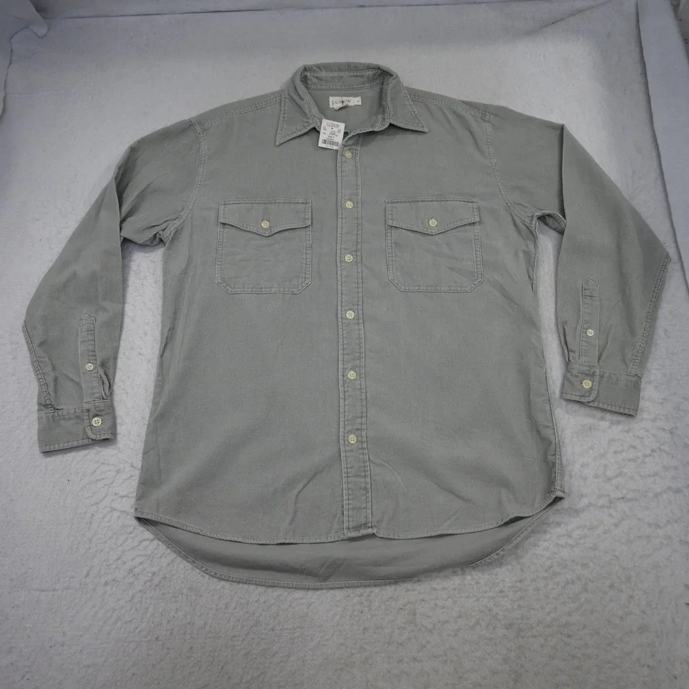 VTG J.Crew Corduroy Button Up Shirt Mens Small NEW Gray Long Sleeve Dual Pocket